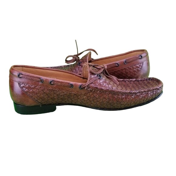 Paul Fredrick Brown Leather Loafer  Woven Slip On Men's Size 12M  FSJ114D Shoes - Picture 9 of 15